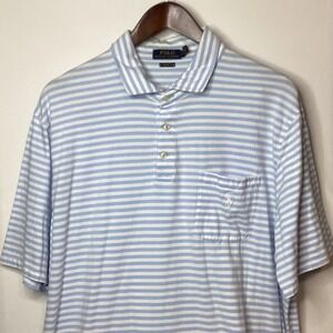 Polo Ralph Lauren Mens XL Blue Striped Classic Fit Short Sleeve Polo Shirt‎